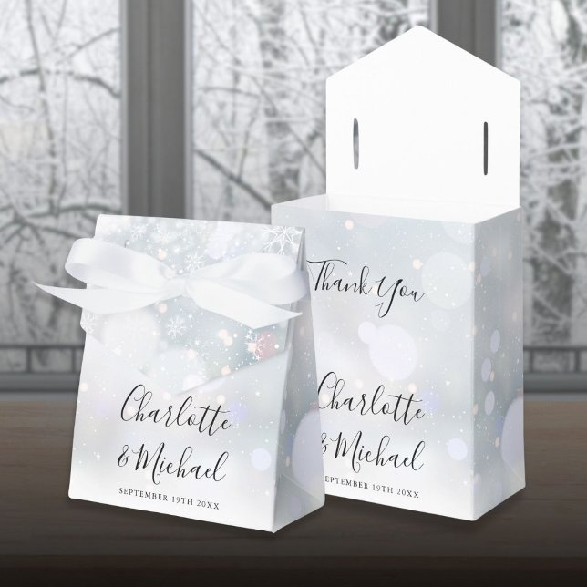 Winterschneeflocken Signature Script Hochzeit Geschenkschachtel (Winter Snowflakes Signature Script Wedding Favor Boxes)
