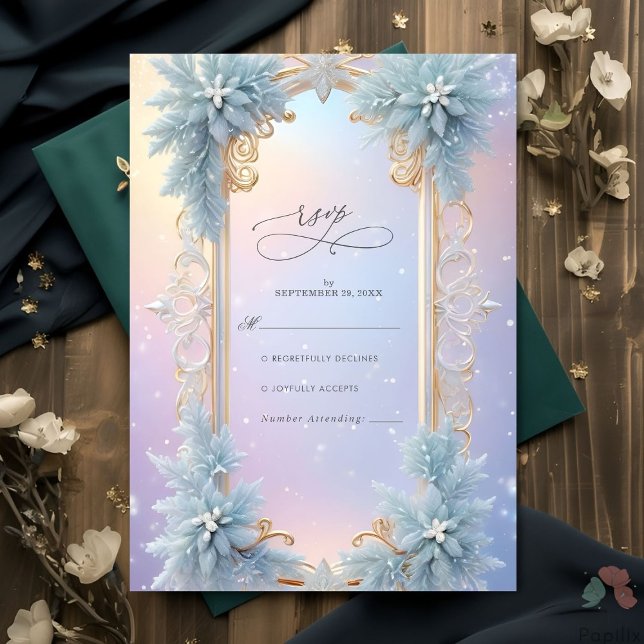 Winterschneeflocken und Hochzeiten von Blue Floral RSVP Karte (Von Creator hochgeladen)