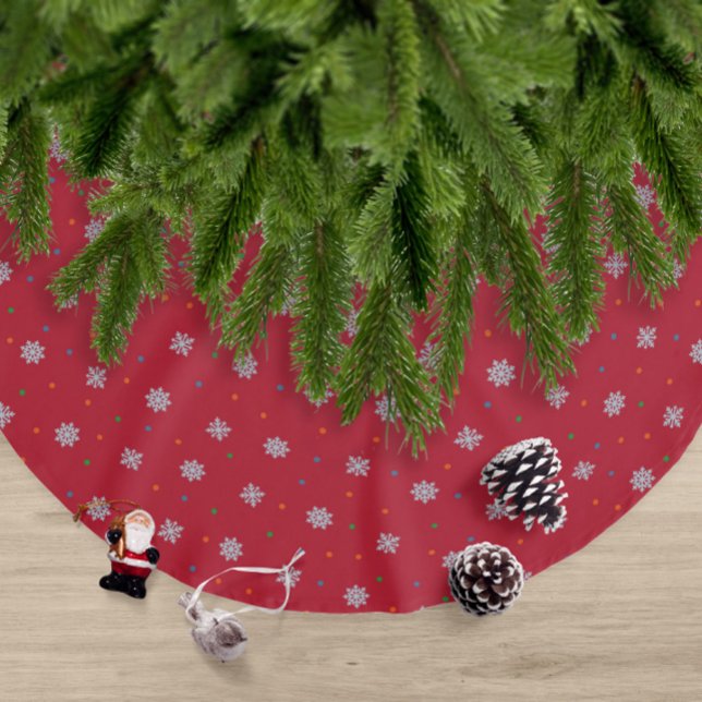 Winterschneeflocken und Punktmuster Polyester Weihnachtsbaumdecke (Elegant modern red Christmas snowflakes and dots tree skirt)