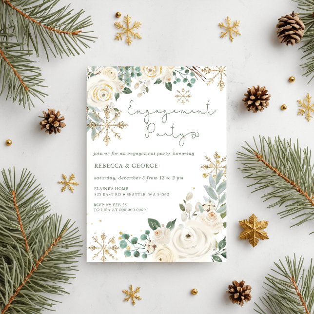 Winterschneeflocken-Verlobung (Christmas Winter Snowflake Floral Engagement Invitation)