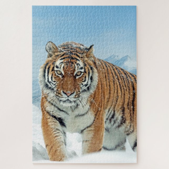 Winterschneegebirge Tierisches Tiger-Foto Puzzle (Vertikal)