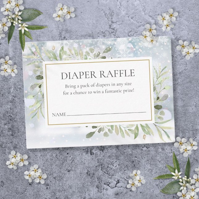 Winterschneegrün Windeln Raffle Kinderdusche Begleitkarte (Winter Snow Greenery Diaper Raffle Baby Shower Enclosure Card)