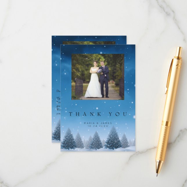 Winterschneehochzeit dank Karte (Vorderseite/Rückseite Beispiel)