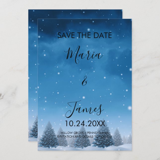 Winterschneehochzeit Save The Date (Vorne/Hinten)