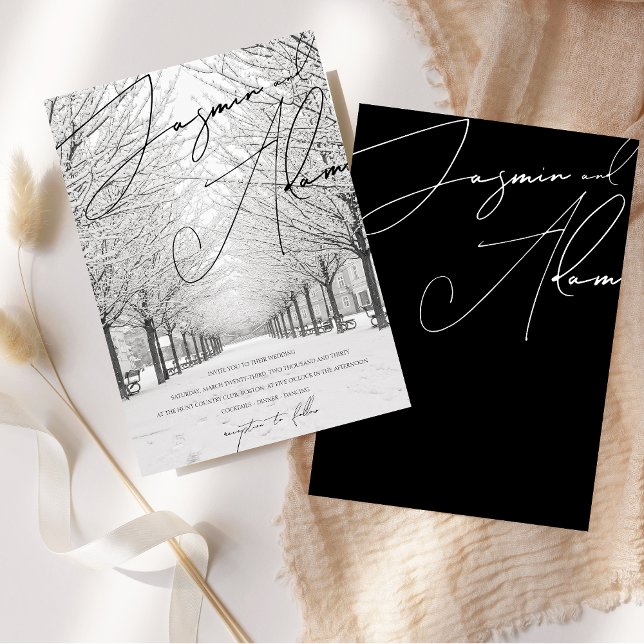 Winterschneelandschaft malerische Hochzeit Einladung (Winter Snow Scenery Picturesque Script Wedding Invitation)