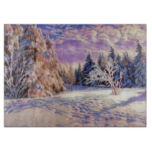 Winterschneelandschaft mit verschneiten Bäumen Aqu Schneidebrett