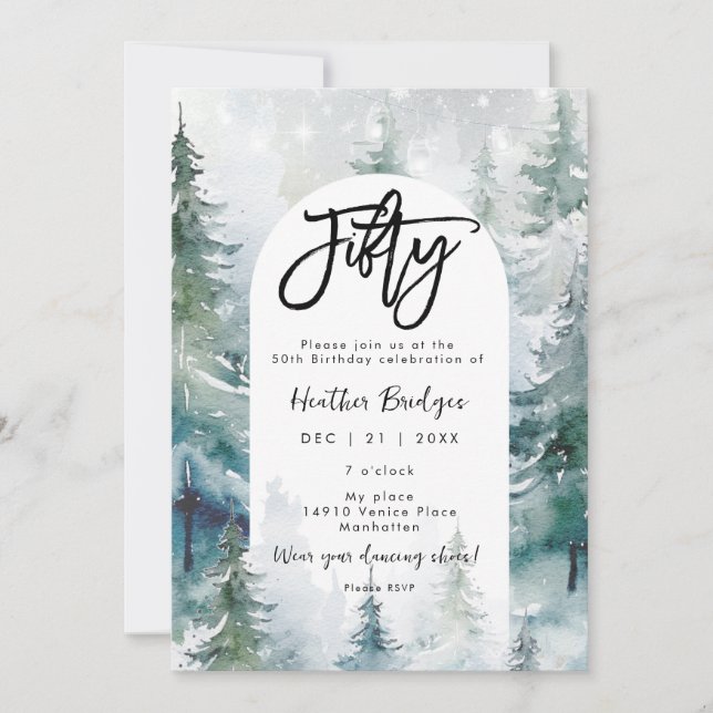 Winterschneeleuchten 50. Geburtstagsparty Einladung (Vorderseite)