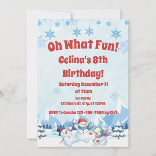 Winterschneemänner zum Geburtstag "Oh was Spaß" Einladung
