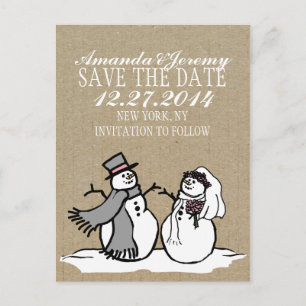 Winterschneemobil und Bräutigam Save the Date Ankündigungspostkarte