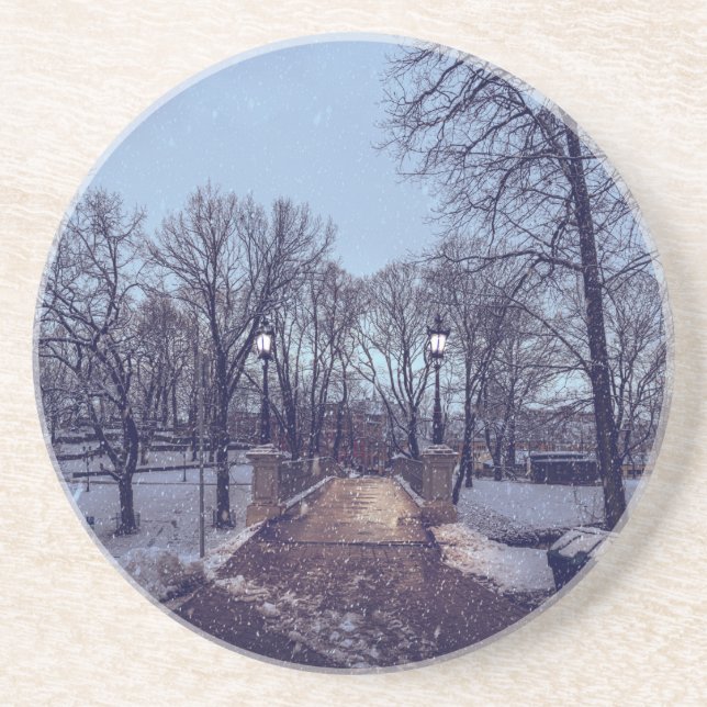 Winterschneepark im Abend Getränkeuntersetzer (Vorne)