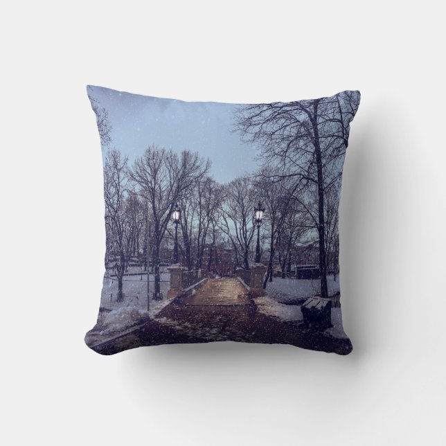 Winterschneepark im Abend Kissen (Vorderseite)
