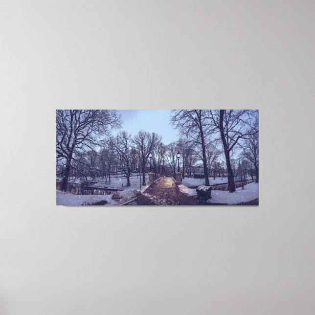 Winterschneepark im Abend Leinwanddruck (Vorderseite)