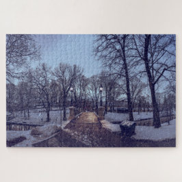 Winterschneepark im Abend Puzzle