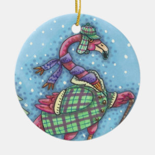 WINTERSCHNEESCHUHE, ROSA FLAMINGO WEIHNACHTSSCHMUC KERAMIK ORNAMENT