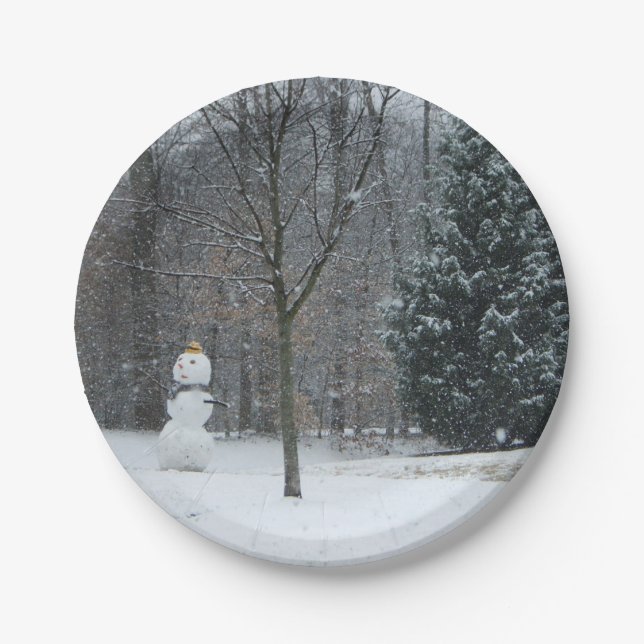 Winterschneeszene der Nachbarin Pappteller (Vorderseite)