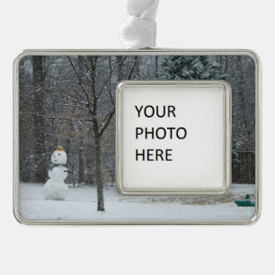 Winterschneeszene der Nachbarin Rahmen-Ornament Silber