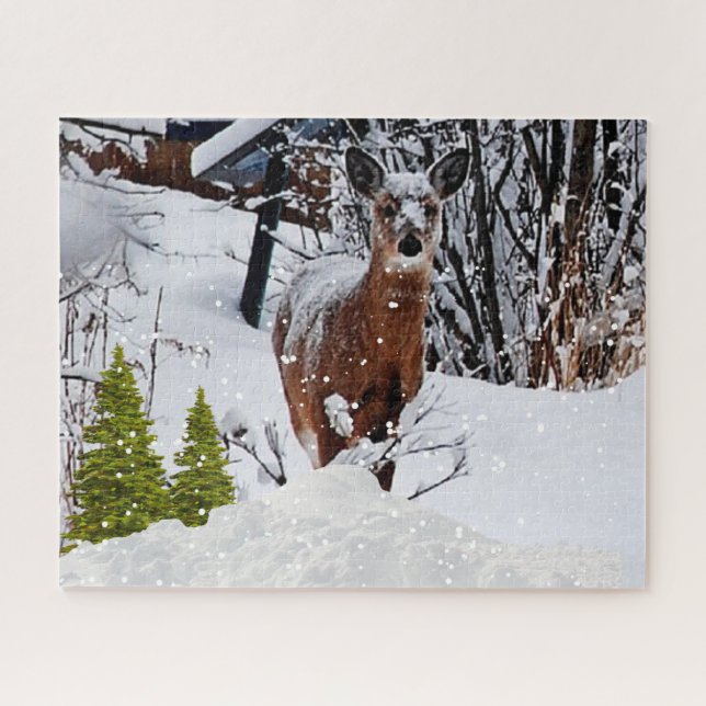 Winterschneeszene mit Mule Deer Wildlife Puzzle (Horizontal)
