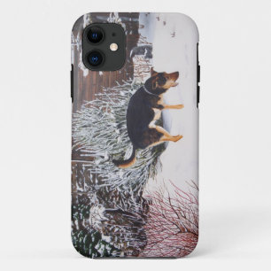 Winterschneeszene mit niedlichem schwarzem und tan Case-Mate iPhone hülle