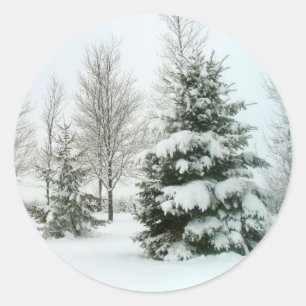 Winterschneeszene Runder Aufkleber