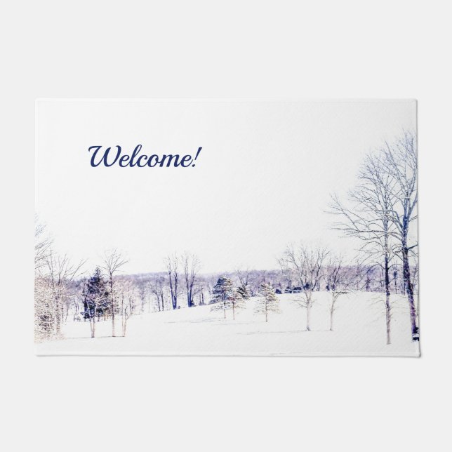 Winterschneeszene - Willkommen - Tür Fußmatte (Vorderseite)