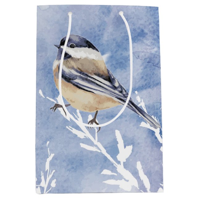 Winterschneewald Chickadee Bird Naturkunde Mittlere Geschenktüte (Vorderseite)