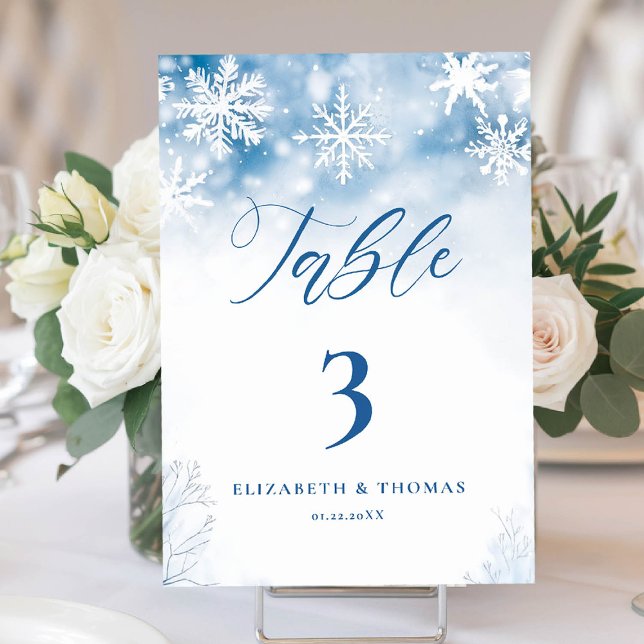 Winterschneewald Rustikale Hochzeit Tischnummer (winter wedding table number card frozen wonderland rustic woodland forest elegant modern)