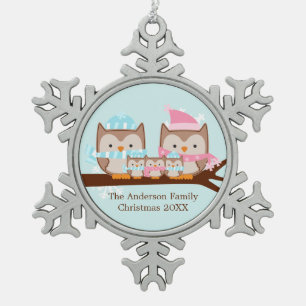 Winterschwärzfamilie von fünf schneeflocken Zinn-Ornament