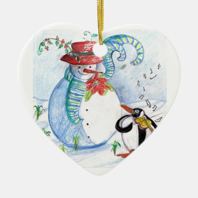 WINTERSERENADE VON SNOWMAN UND PENGUIN KERAMIKORNAMENT (Vorne)