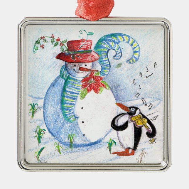 WINTERSERENADE VON SNOWMAN UND PENGUIN SILBERNES ORNAMENT (Vorne)