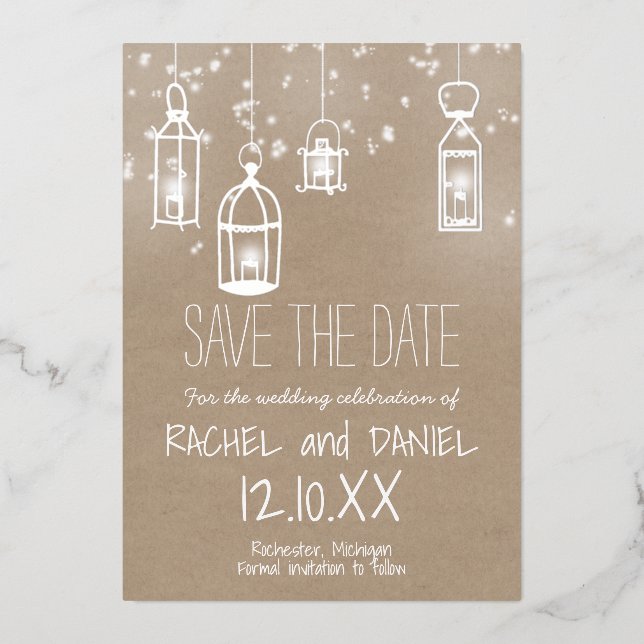 Wintersilber-Signalleuchten Save the Date Postkart Folieneinladung (Vorderseite)