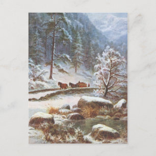 Winterskarte mit Pferden und Schnee Postkarte