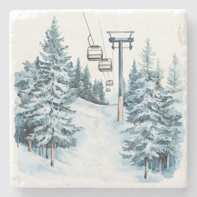 Winterski Schnee Steinuntersetzer (Vorderseite)