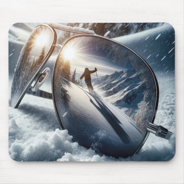 Winterskifahrer in Sonnenbrillen Reflektion Mousepad (Vorne)