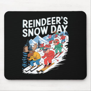 Winterskifahrer Rentier Schneetag Mousepad