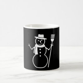 Wintersnowman-Schal-Hut-Besen-Schwarzweiss-Tasse Tasse