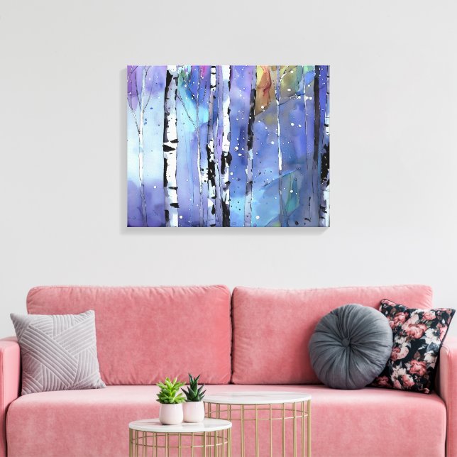 Wintersong im Birkenwald Leinwanddruck (Insitu (Wohnzimmer))