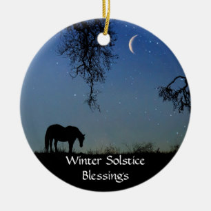 Wintersonne auf Pferd und Mond Keramik Ornament