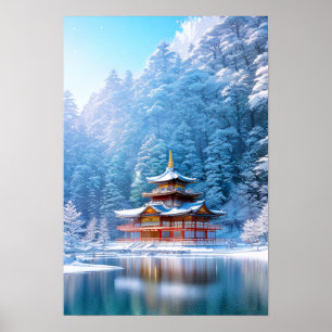 Wintersonne im japanischen Tempel Poster