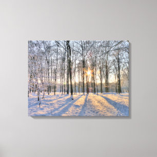 Wintersonne im schneebedeckten Wald Leinwanddruck
