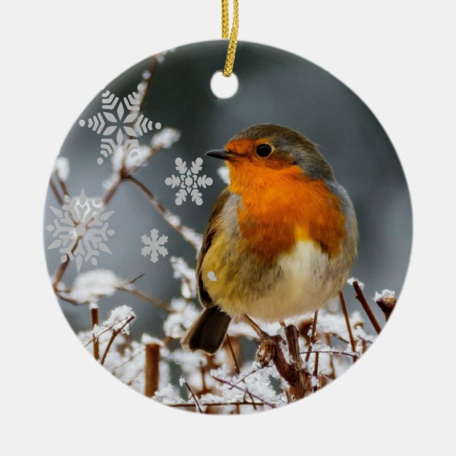Wintersonne mit Robin Bird Keramik Ornament (Vorne)