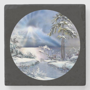 Wintersonne über dem Wasser Steinuntersetzer