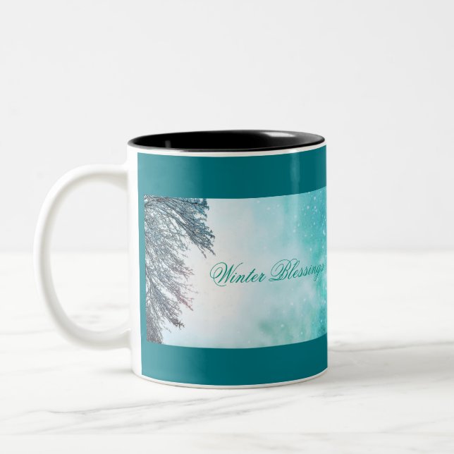 Wintersonne und Schnee "Wintersegmente" Zweifarbige Tasse (Links)