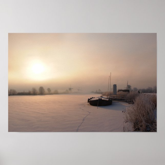 Wintersonnenaufgang in den Niederlanden Poster (Vorne)