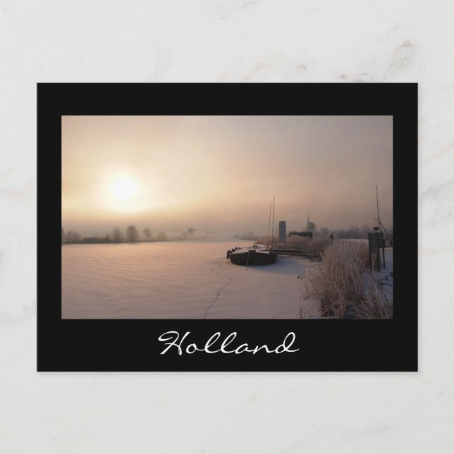 Wintersonnenaufgang in den Niederlanden schwarze P Postkarte (Vorderseite)