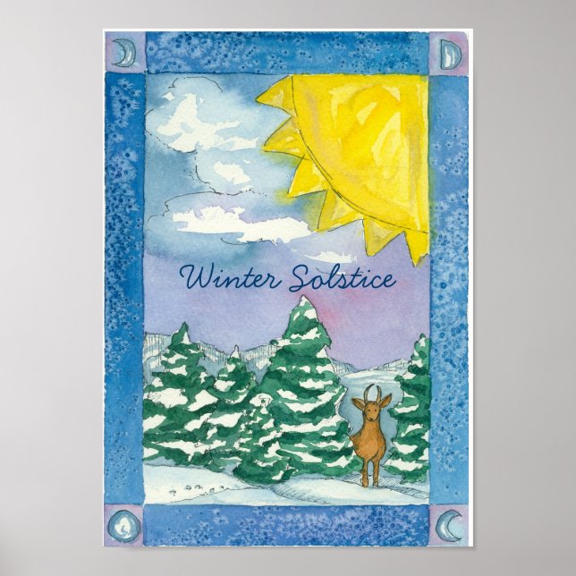 Wintersonnenbad Hirschschschnee Landschaft Wasserf Poster (Vorne)