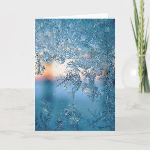 Wintersonnenlicht durch gefrorene Eiskristalle Gla Feiertagskarte