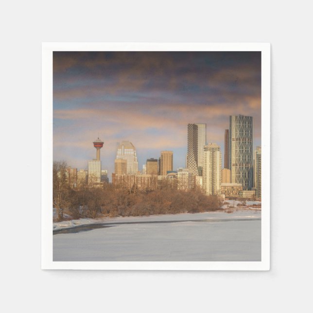 Wintersonnenszene an der Calgary Skyline Serviette (Vorderseite)