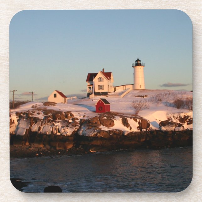 Wintersonnenuntergang bei Nubble Light Getränkeuntersetzer (Vorderseite)