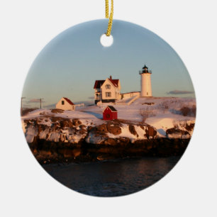 Wintersonnenuntergang bei Nubble Light Keramik Ornament