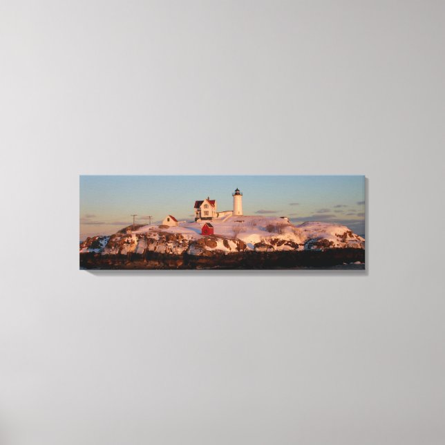 Wintersonnenuntergang bei Nubble Light Leinwanddruck (Vorderseite)
